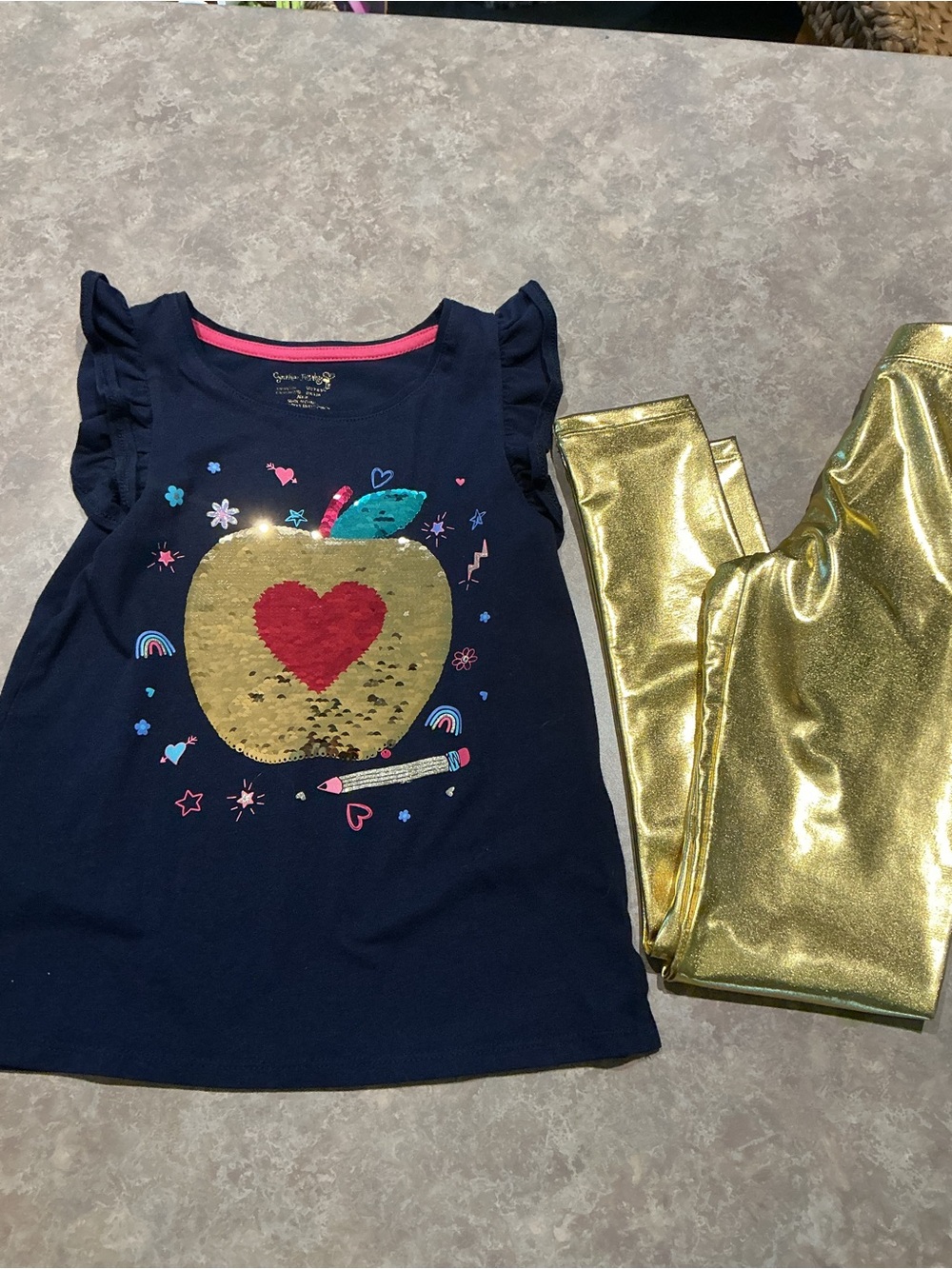Cynthia Rowley Navy Sequin Apple w/ Gold Leggings BACK TO SCHOOL OUTFIT